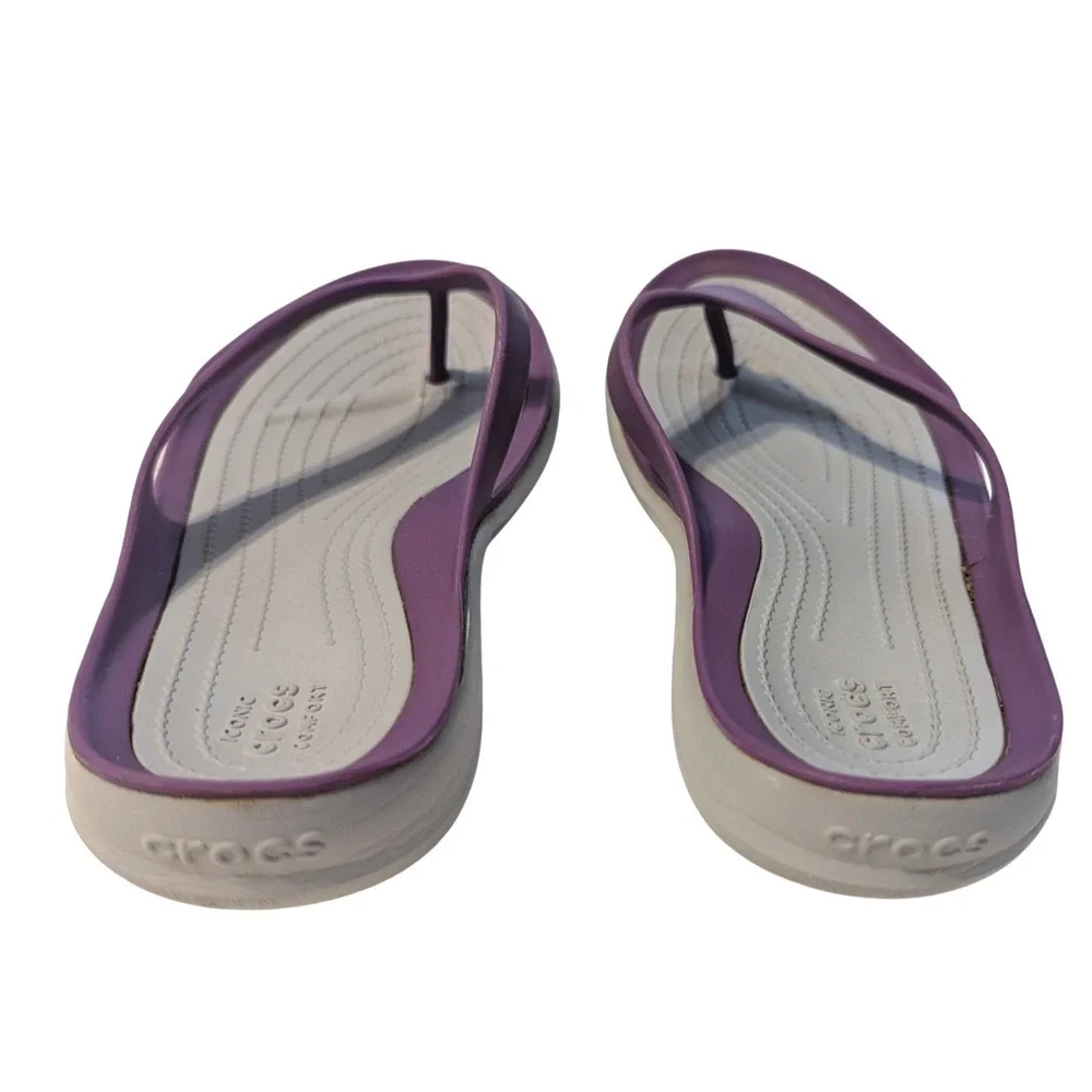 Crocs Womens Size 9 Iconic Comfort Purple Grey Flip Flops Sandals Summer Beach